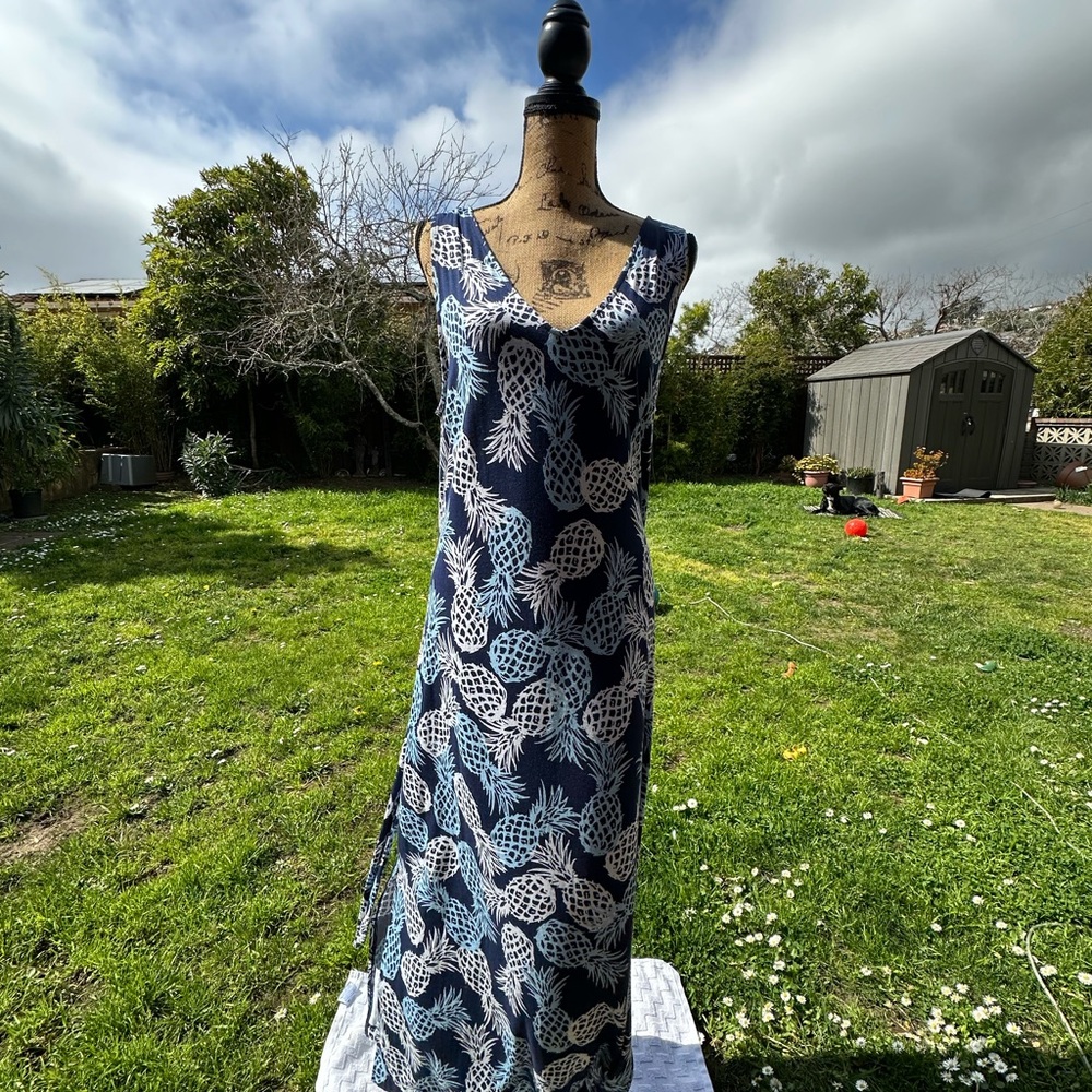 XL Elegant Blue Pineapple Print Dress